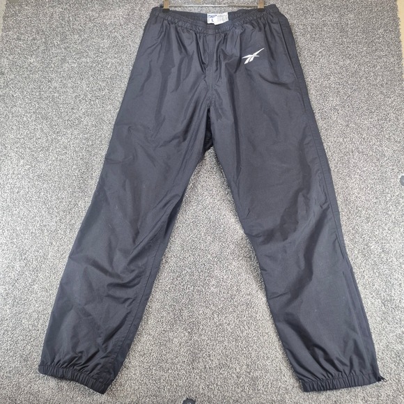 Vintage 90s Reebok Track Pants Mens Large Black Nylon Wind Made in USA